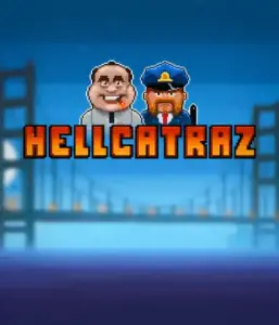 Dive into the exciting world of Hellcatraz slot by Relax Gaming, featuring a cartoonish prisoner and a guard with the infamous Alcatraz prison and San Francisco skyline in the background. This graphic captures the light-hearted escapade of an prison break-themed game, perfect for players looking for a unique slot experience, providing a nostalgic escape. 