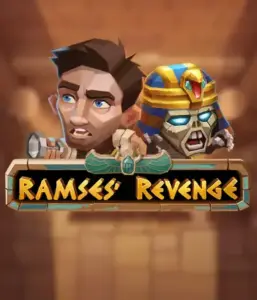 Dive into the ancient world of the Ramses' Revenge game by Relax Gaming, showcasing a frightened explorer and a fierce mummy amid an Egyptian tomb backdrop. This image captures the excitement of Egyptian archaeology, ideal for adventure seekers, offering a captivating escape. 